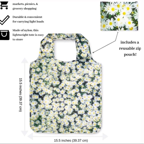 KATE SPADE ♠️ REUSABLE SHOPPING TOTE,DAISY W/POUCH - Picture 6 of 10